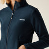 Navy fleece jacket with a brand logo on a neutral background