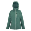 Green jacket with a hood on a white background