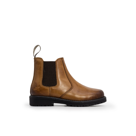 Side view of the Xpert Junior Wrangler Dealer Boot in Brown