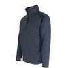A men's heathered navy blue quarter-zip pullover jacket with black trim on the zipper and cuffs, shown from a three-quarter angle against a plain white background.