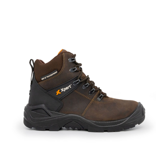 Side profile view of the Xpert Typhoon Waterproof S3 Safety Boot Brown 