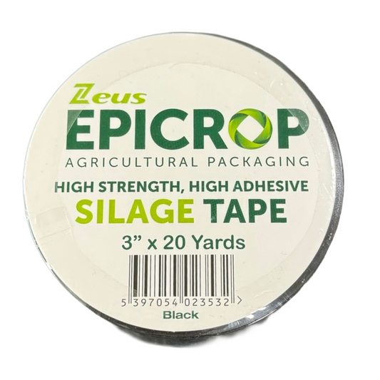 A round spool of Zeus Epicrop agricultural silage tape, featuring a white label with green and yellow text, on a solid white background.