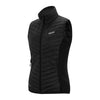 Black puffer vest with a brand logo on a white background