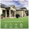 House with a well-maintained lawn featuring text icons about lawn care.