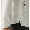 close up of branding on white jacket sleeve