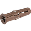 A single brown plastic wall anchor plug shown on a plain white background. 