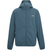 A slate blue hooded jacket with a full front zipper, zippered hand pockets, and a small white logo on the left chest, shown against a plain white background.