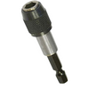 A metal hex driver bit with a textured black knurled collar and a silver metallic shank, shown on a plain white background.