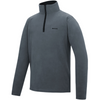 A fleece with a dark slate blue-gray colour, sleeves and collar, and a thin black zipper running down the center.
