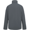 The back view of a dark gray softshell jacket with a high collar, displayed on a clean white background.