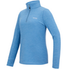 a denim blue fleece with white logo and zip on white background 