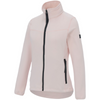 A coral pink long-sleeve fleece featuring a mock neck collar, photographed on a solid white background.