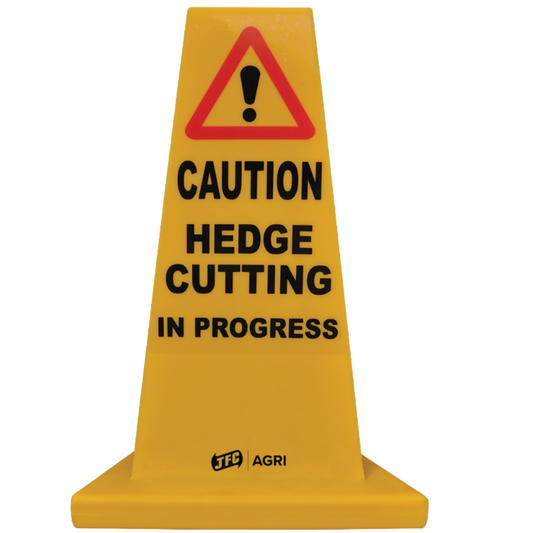 hedge cutting yellow hazard cone on white background