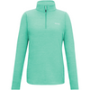 A women's long-sleeve quarter-zip pullover in a heathered mint green color, featuring a small white 'MENDL' logo on the left chest, displayed on a clean white background.