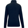 A dark navy blue long-sleeve mock neck sweater shown from the back, photographed on a clean white background.