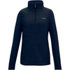 A dark navy blue long-sleeve quarter-zip pullover with a mock neck collar, featuring a small embroidered logo on the left chest, displayed on a clean white background.