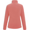 A coral pink long-sleeve fleece pullover shown from the back, featuring a mock neck collar, photographed on a solid white background.