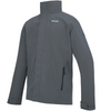 A dark gray waterproof jacket with a high collar, shown on a plain white background. The brand name is visible on the left chest.